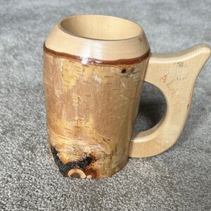 Birch Wood Carved Souvenir Mug - Natural Light Wood